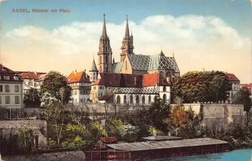 A761 Schweiz Basel Münster mit Pfalz Vintage Postkarte