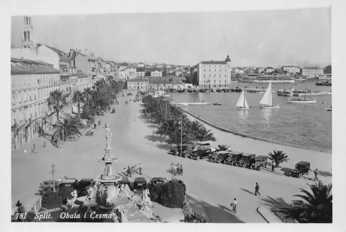 B167 Kroatien Split Obala i Cesma Autos Boote RPPC Vintage Postkarte