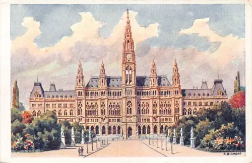 Austria Wien Vienna Art signed A Bignert Rathaus Vintage Postkarte