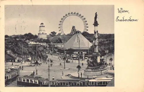 Österreich Wien Wien 1938 Praterstern Straßenbahn Riesenrad Planetarium Postkarte