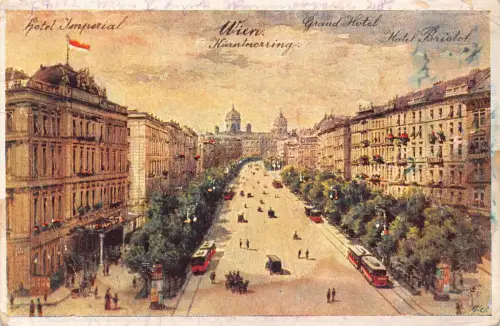 Österreich Wien Wien 1924 Kärntnerring Straßenbahnen Grand Hotel Vintage Postkarte