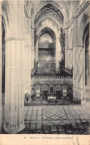 B170 Spanien 1936 Sevilla Sevilla Kathedrale Kirchenschiff Zentralkatedral Vintage Postkarte