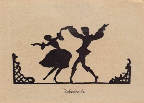 B164 Silhouette Liebesfreude Liebe Romantik Paar Tanzen Vintage Postkarte