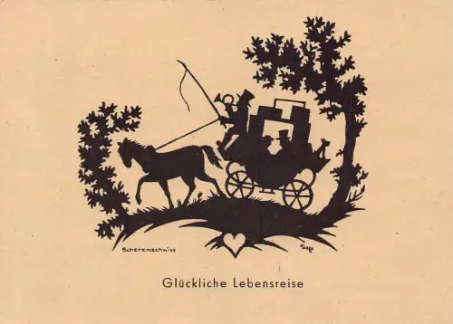 B164 Silhouette Paar Kutsche Liebe Romantik Glueckliche Lebensesreise Postkarte