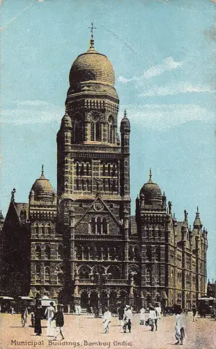 B166 Indien 1908 Gemeindegebäude Bombay Vintage Postkarte