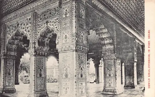 A004 India Dew an Khas Interior in Fort Delhi Vintage Postkarte