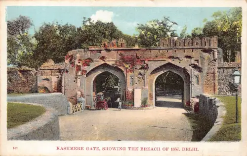A004 Indien Delhi Kaschmir Tor zeigt den Bruch der alten Postkarte von 1857