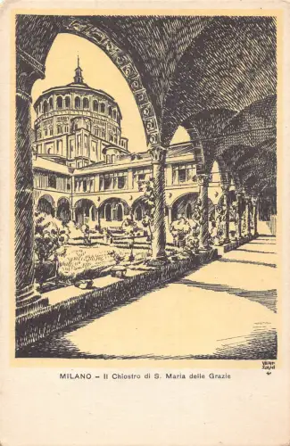 A803 Italien Milano Milan Chiostro di S Maria delle Grazie Art Vintage Postkarte