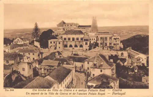 B175 Portugal Cintra Villa de Cintra e o antigo Palacio Real Palace Postkarte