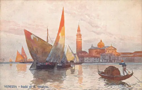 L279 Italien Gemälde Venedig Venezia Isola di S Giorgio Segelboote Postkarte