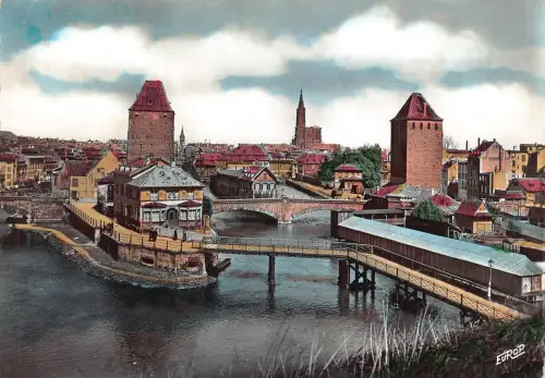 Frankreich Straßburg Les Ponts Couverts RPPC Vintage Postkarte