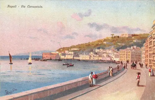 L278 Italien Napoli Neapel Gemälde signiert Floppola Via Caracciolo Boote Postkarte
