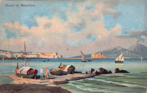 L279 Italien Napoli Gemälde signiert Floppola da Mergellina Fischerboote Postkarte