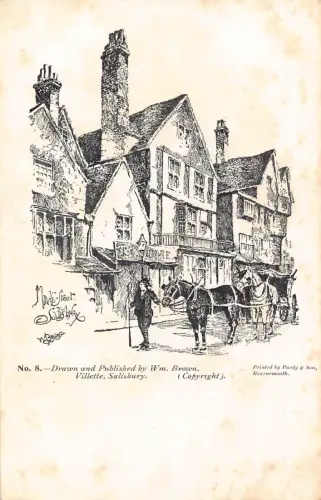 A771 England Kunst Alte Häuser in Marktstraße Kutsche Salisbury Vintage Postkarte