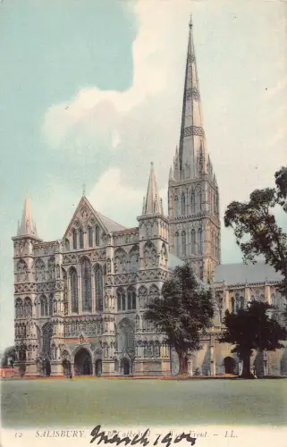 A770 England Salisbury Cathedral West Front Vintage Postkarte