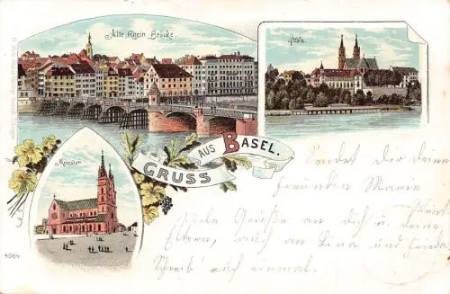 L414 Schweiz 1899 Gruss aus Basel Litho Postkarte