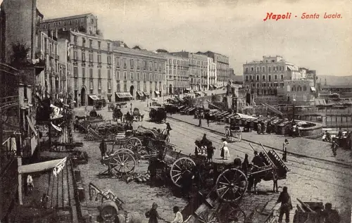 L278 Italien Napoli Neapel Santa Lucia Karren Straße Vintage Postkarte