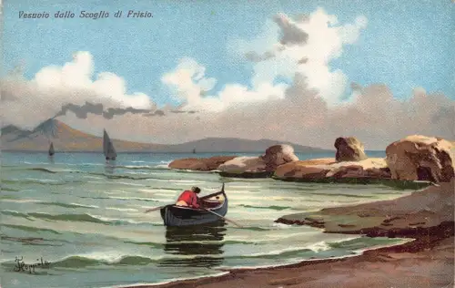 L278 Italien Neapel Gemälde signiert Floppola Vesuvio dallo Scoglio Prisio Postkarte