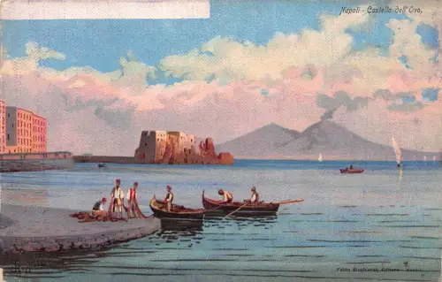 L278 Italien Neapel Gemälde signiert Floppola dell'Ovo Schloss Fischer Postkarte