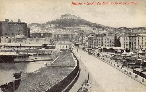 L278 Italien Napoli Neapel del Molo Straße Schloss Sant'Elmo Vintage Postkarte
