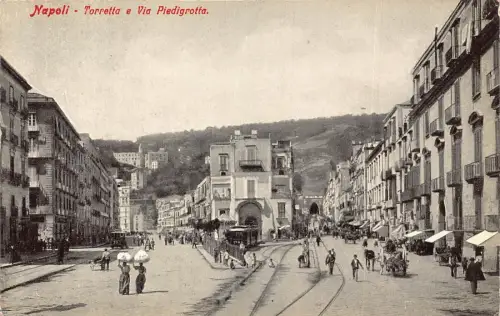 L278 Italien Napoli Neapel Torretta e Via Piedigrotta Cart Shops Straßenpostkarte