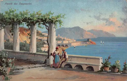 L278 Italien Neapel Gemälde signiert Floppola Amalfiküste dai Cappuccini Postkarte