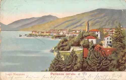 B487 Italien 1902 Lago Maggiore Pallanza dall'alto See Vintage Postkarte