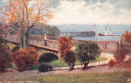 England 1906 Windsor Gardens Penarth Steamboat Bridge Kunst Vintage Postkarte