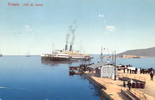B489 Italien 1910 Triest Moto S Carlo Dampfschiff Oldtimer Postkarte