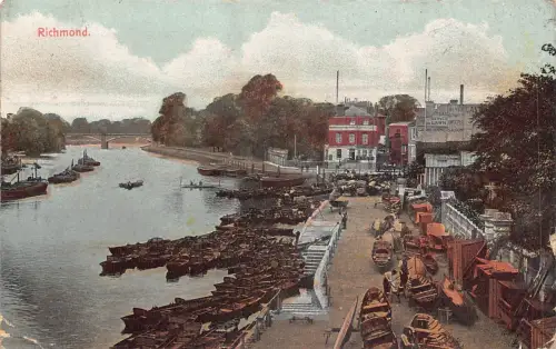 England Richmond Harbour Boats Vintage Postkarte
