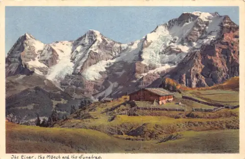 A809 Schweiz Alphuette Berner Oberland mit Eiger Mönch Jungfrau Postkarte