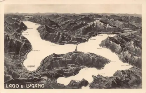 A809 Schweiz Lago di Lugano See Karte Vintage Postkarte