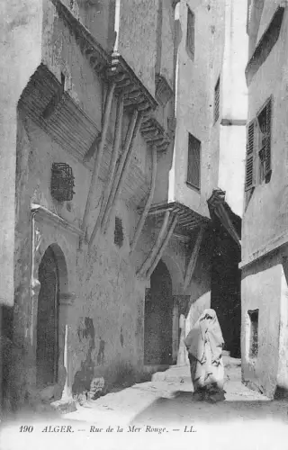 L391 Algerien Algeirs Rue de la Mer Rouge Frau Burka traditionelle Postkarte