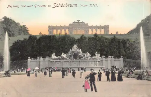 A002 Österreich Wien Neptungrotte Gloriette Schönbrunn Brunnen Vintage Postkarte