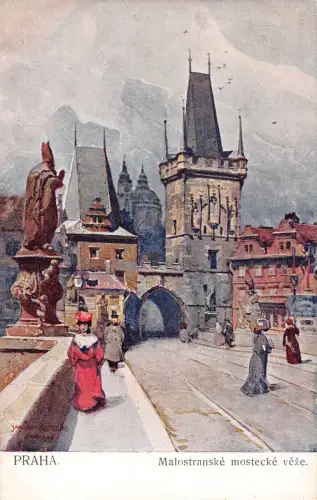 A002 Tschechien Prag Malostranske mostecke veze Gemälde Postkarte