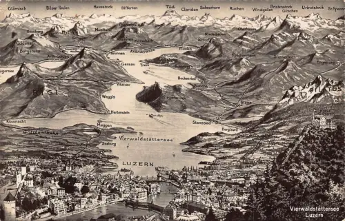 A810 Schweiz Luzern Vierwaldstättersee Karte Vintage Postkarte