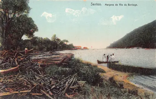 A811 Brasilien Santos Margens do Rio da Bertioga Holzmann Ruderboot Vintage Postkarte