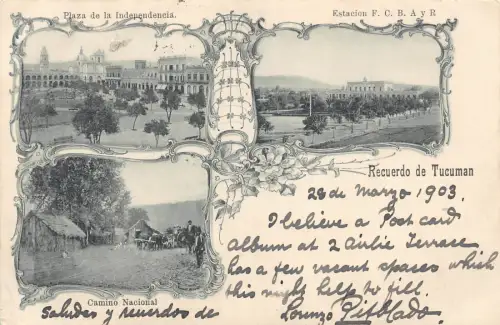 A811 Argentinien 1903 Jugendstil Recuerdo de Tucuman Blumen Estacion Postkarte