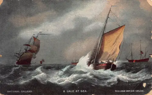 A910 Nationalgalerie 1907 Sturm auf See Segelboote William van Velde Postkarte