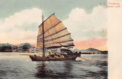 Hong Kong Chinese Junk Vintage Postcard