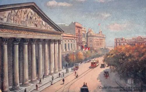 Argentinien Calle Rivadavia Kathedrale Buenos Aires Straßenbahn Vintage Postkarte