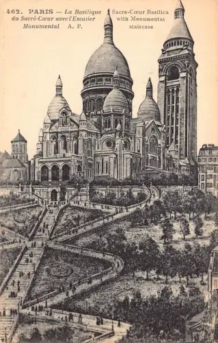 Frankreich Paris Sacre Coeur Basilika mit monumentaler Treppe Vintage Postkarte
