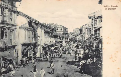 Indiens Ureinwohnerstraßen in Bombay Mumbai Geschäfte Vintage Postkarte