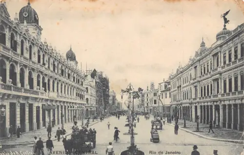A813 Brasilien 1907 Avenida Central Rio de Janeiro Kutsche Vintage Postkarte