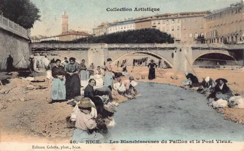A912 Frankreich 1904 Schöne Blachisseuses du Paillon et Pont Frauenwäsche Postkarte