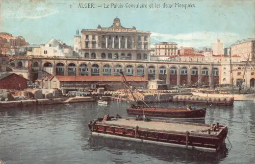 Algerien Algier Palais Konsulaire und Moscheen Boote Vintage Postkarte