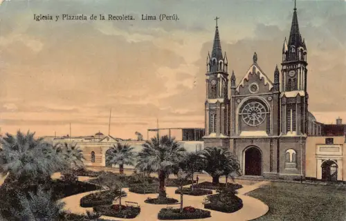 A813 Peru Lima Iglesia y Plazuela de la Recoleta Kirche Vintage Postkarte