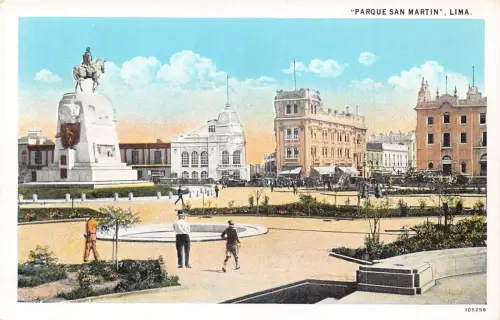 A814 Peru Lima Parque San Martin Statue Park Vintage Postkarte
