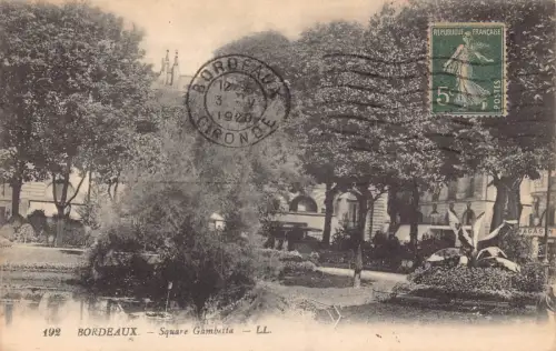C017 Frankreich, Bordeaux Square Gambetta 1920 Vintage Postkarte