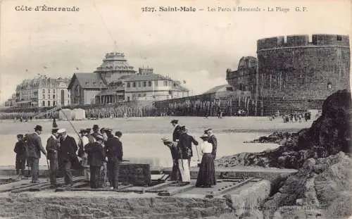 A912 Frankreich Saint Malo Parcs a Homards La Plage Touristen 1908 Postkarte